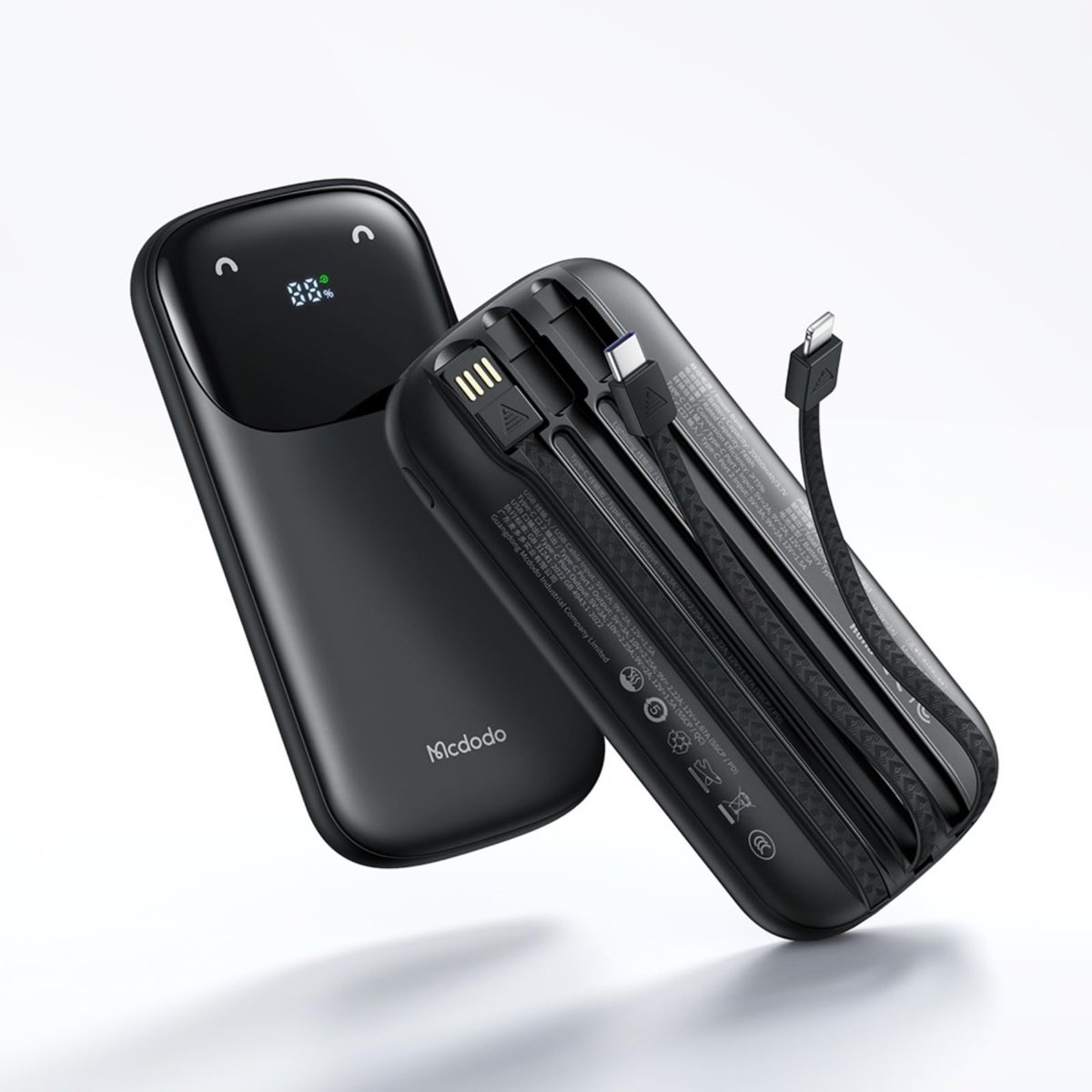Mcdodo MC-8520 10000mAh 22.5W PD & QC Hızlı Şarj Dahili Kablolu Powerbank Siyah (Type-c/Lightning/Usb-A)