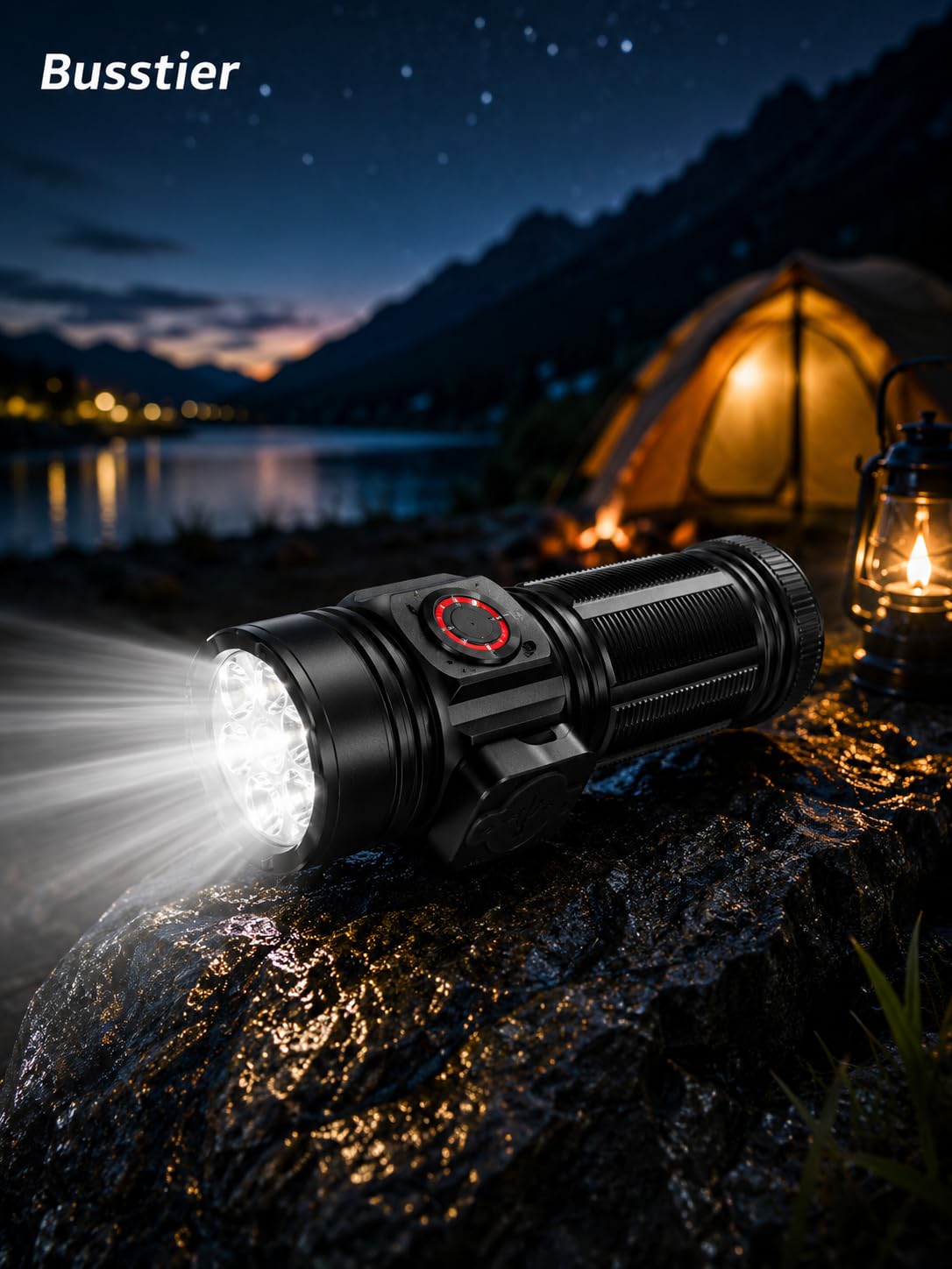 Busstier 10000 Lümen Mıknatıslı Mini El Feneri 15W Güçlü LED Şarjlı Yedek Pilli Taşıma Çantalı Taşınabilir Kamp Araç Acil Durum Feneri