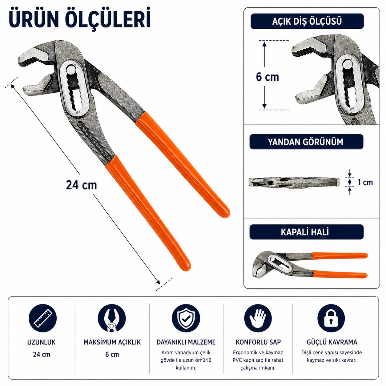 Orret Home 24 cm Papağan Pense Ayarlı Pense Kargaburun Boru Anahtarı Çok Amaçlı Ayarlanabilir Kaymaz Saplı Dayanıklı Çelik El Aleti (ASORTİ RENK)