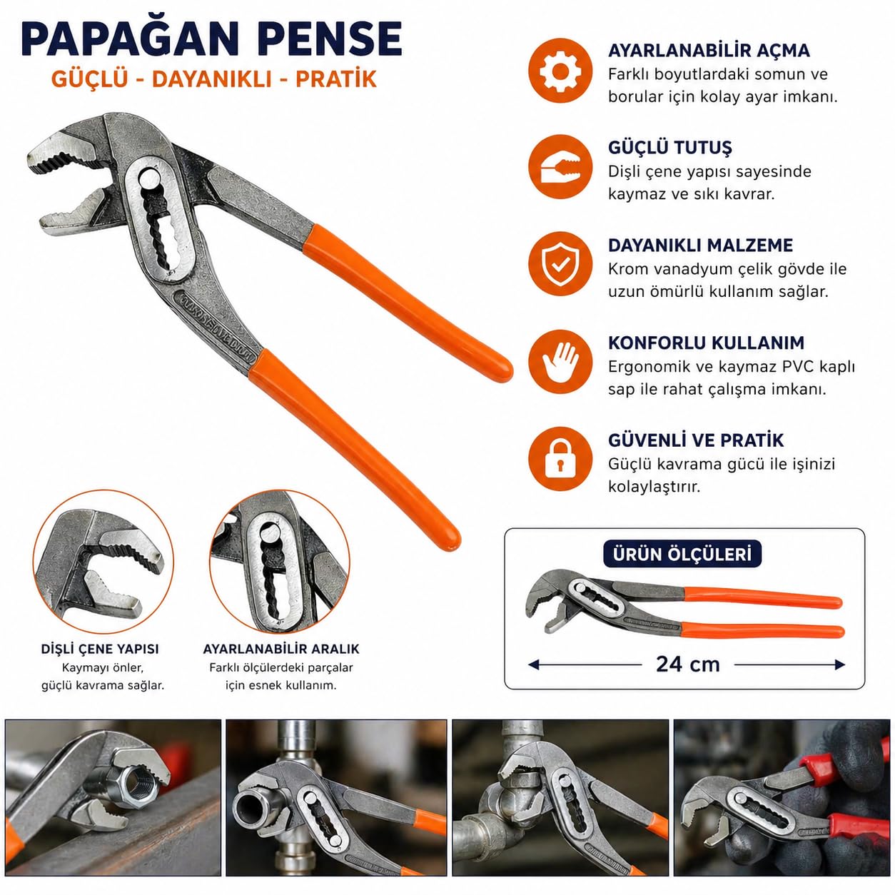 Orret Home 24 cm Papağan Pense Ayarlı Pense Kargaburun Boru Anahtarı Çok Amaçlı Ayarlanabilir Kaymaz Saplı Dayanıklı Çelik El Aleti (ASORTİ RENK)