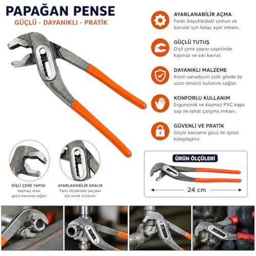 Orret Home 24 cm Papağan Pense Ayarlı Pense Kargaburun Boru Anahtarı Çok Amaçlı Ayarlanabilir Kaymaz Saplı Dayanıklı Çelik El Aleti (ASORTİ RENK)