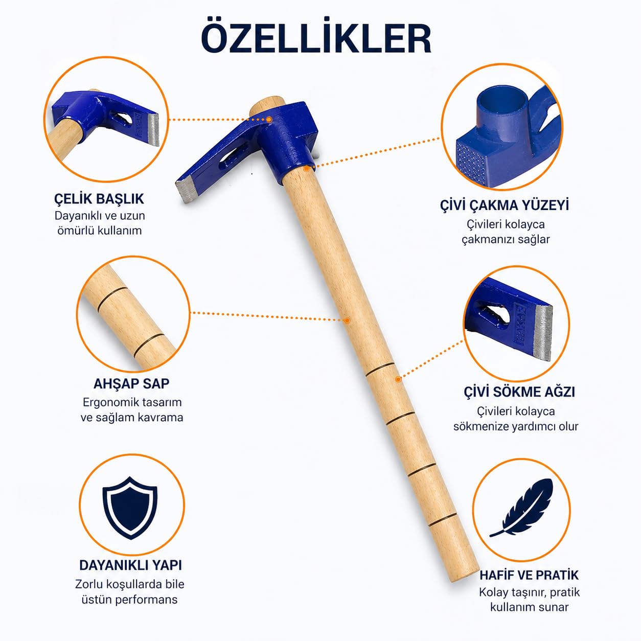 Orret Home Ahşap Saplı Keser Çekiç Profesyonel Keser Çivi Çakma ve Sökme Aleti Bahçe İşleri İnşaat Marangoz Keseri Dayanıklı Çelik Başlıklı El Aleti (ASORTİ RENK)
