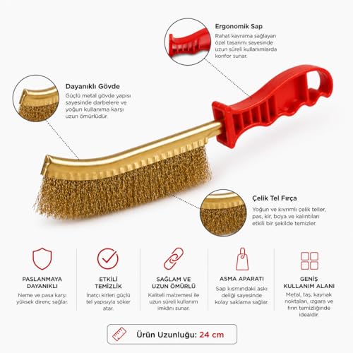 Orret Home Plastik Saplı Tel Fırça Pas Temizleme Fırçası Izgara Temizleme Fırçası Tost Makinesi Temizleme Fırçası Yağ Kir Pas Kazıma Çelik Tel Fırça 24 cm Dayanıklı (ASORTİ RENK)