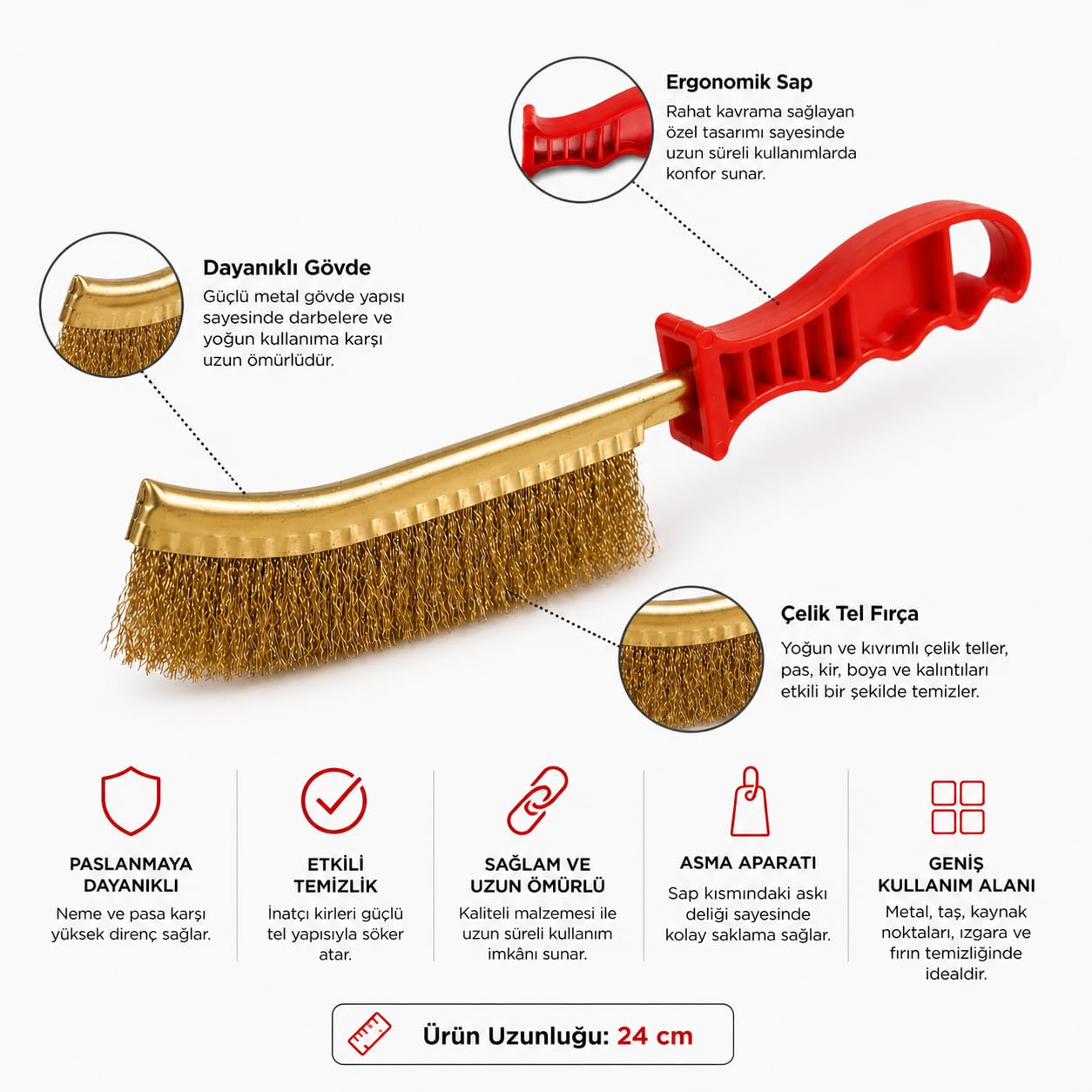 Orret Home Plastik Saplı Tel Fırça Pas Temizleme Fırçası Izgara Temizleme Fırçası Tost Makinesi Temizleme Fırçası Yağ Kir Pas Kazıma Çelik Tel Fırça 24 cm Dayanıklı (ASORTİ RENK)