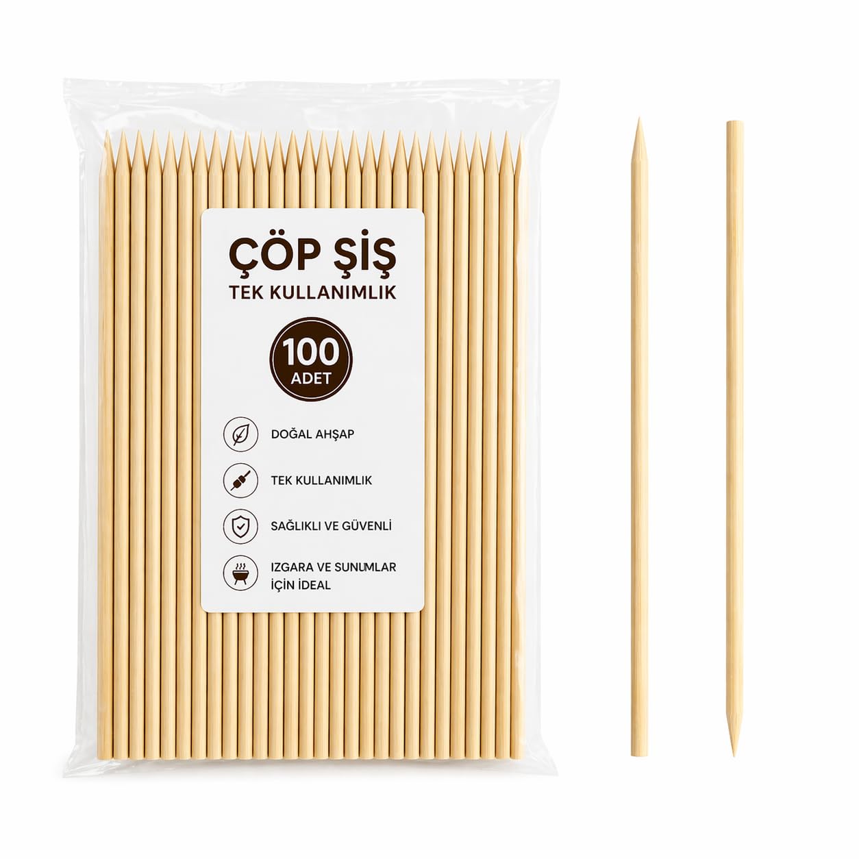 Orret Home 100 Adet 40 cm Çöp Şiş Ahşap Tek Kullanımlık Mangal Şişi Uzun Çöp Şiş Barbekü Izgara Fırın Uyumlu Marshmallow Şiş Çubuk