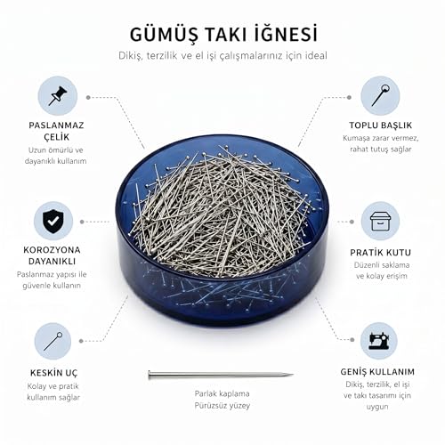 Orret Home 250 Adet Takı İğnesi Paslanmaz Çelik Toplu İğne 3 cm Düz Başlı İğne Mantar Pano Ofis Okul Kırtasiye Dikiş Terzilik İğnesi Seti