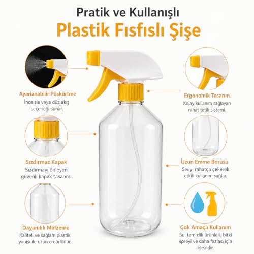 Orret Home Sprey Boş Sprey Şişesi Fısfıs Şişe Berber Spreyi Çiçek Sulama Spreyi Temizlik Sprey Şişesi Çok Amaçlı Kullanım (1 Litre)