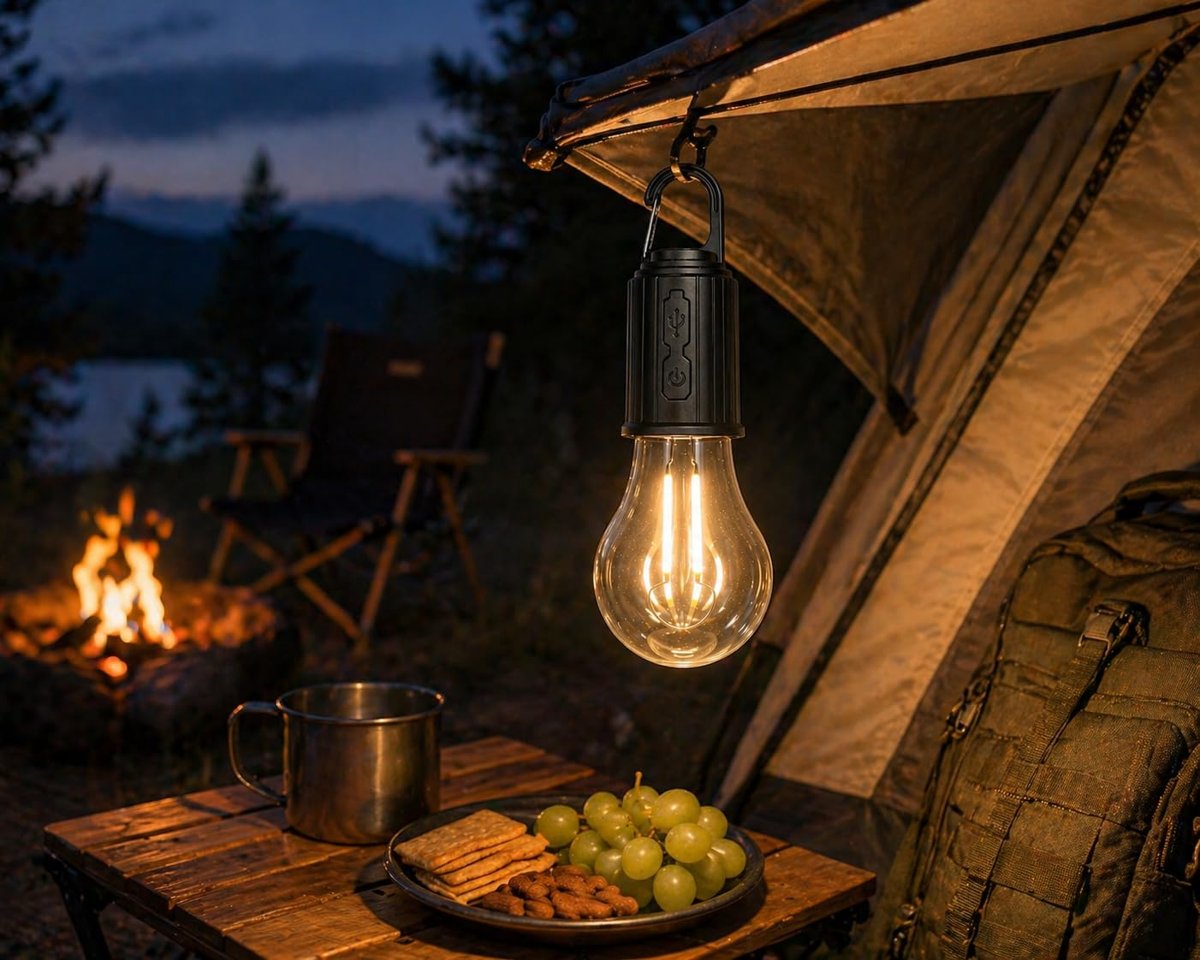 Orret Home Şarjlı Kamp Ampulü USB Type-C Girişli Asılabilir LED Ampul 3 Modlu Işık Gün Işığı Kamp Lambası Taşınabilir Acil Durum Işığı Kancalı Ampul Outdoor Kamp Aydınlatma
