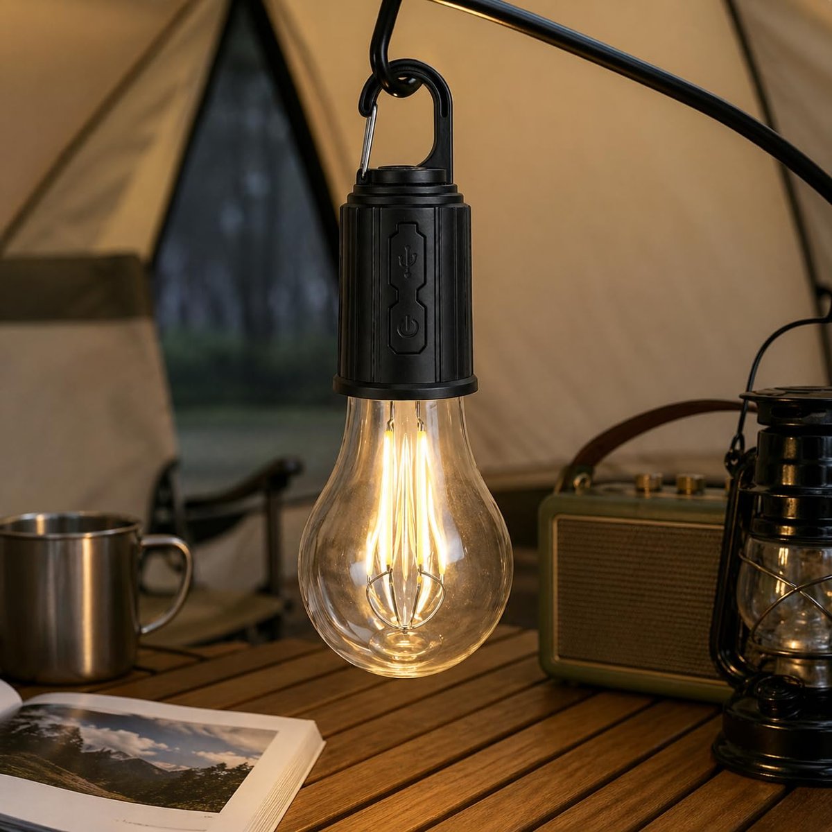 Orret Home Şarjlı Kamp Ampulü USB Type-C Girişli Asılabilir LED Ampul 3 Modlu Işık Gün Işığı Kamp Lambası Taşınabilir Acil Durum Işığı Kancalı Ampul Outdoor Kamp Aydınlatma