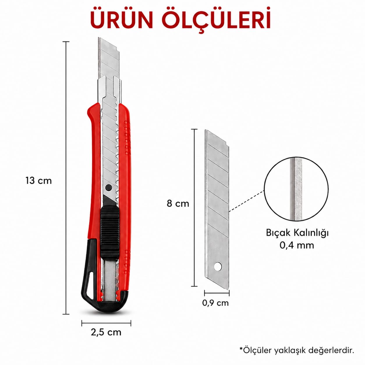 Orret Home Mini Falçata Seti 9mm Maket Bıçağı + 10 Adet Yedek Bıçak Küçük Boy Kesici Falçata Hassas Kesim Karton Kağıt Plastik Kesme Bıçağı (ASORTİ RENK)