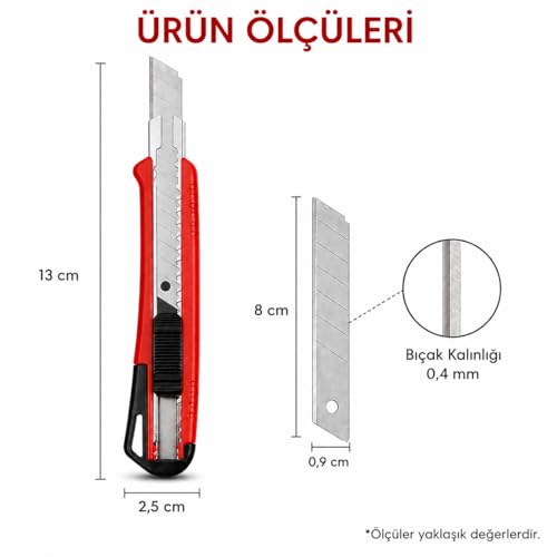 Orret Home Mini Falçata Seti 9mm Maket Bıçağı + 10 Adet Yedek Bıçak Küçük Boy Kesici Falçata Hassas Kesim Karton Kağıt Plastik Kesme Bıçağı (ASORTİ RENK)