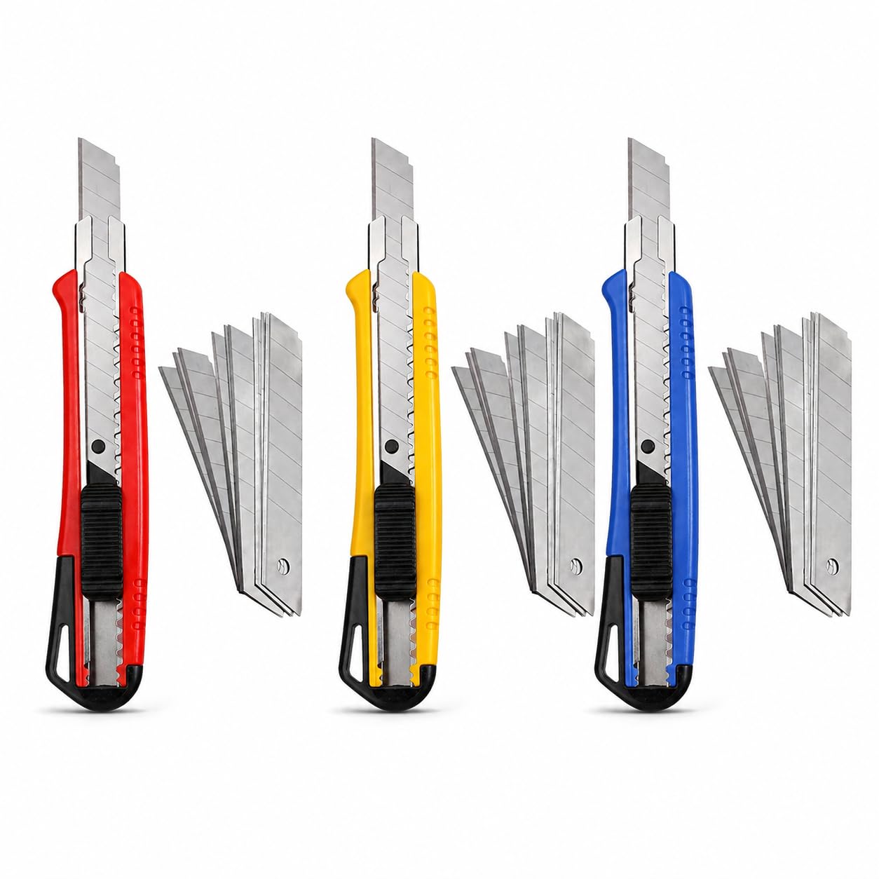 Orret Home Mini Falçata Seti 9mm Maket Bıçağı + 10 Adet Yedek Bıçak Küçük Boy Kesici Falçata Hassas Kesim Karton Kağıt Plastik Kesme Bıçağı (ASORTİ RENK)