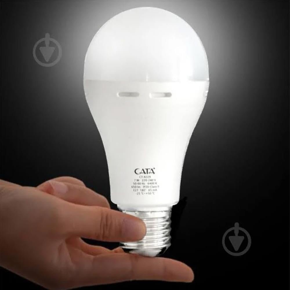 Şarjlı LED Ampul 9W (830 Lümen) 6400K Beyaz Işık, Elektrik Kesintisinde Otomatik Yanan E27 Duylu Şarj Edilebilir Acil Durum Işıldak Ampulü Cata CT-4229
