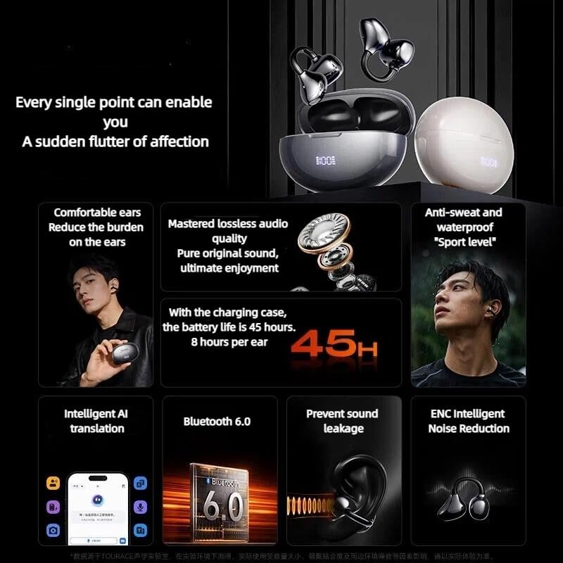 2026 Yeni Nesil Kablosuz Bluetooth Kulaklık Yeni Tasarım Tws Kulaklık Siyah Renk Küpe Kulaklık 45 Saat Pil Ömrü (siyah)