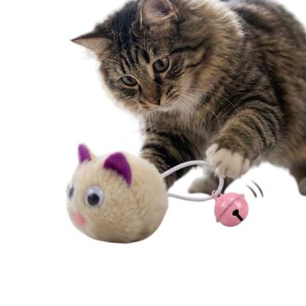 AEE® İnteraktif Zilli Peluş Kedi Oyuncağı Elastik Kuyruklu Avcı Oyuncak Hareketli Kedi Topu