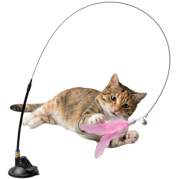AEE® Ultra Esnek Yaylı Kedi Oltası Vantuzlu Çelik Telli Kedi Oyuncağı Tüylü Av Oyuncağı