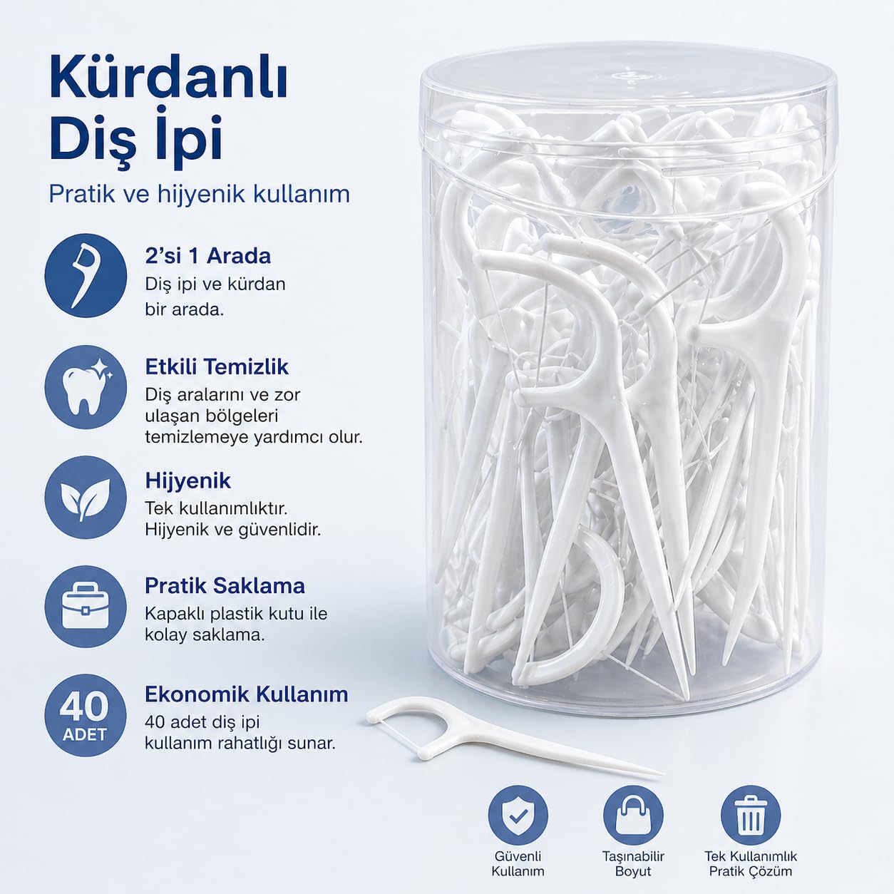 Orret Home Kürdanlı Diş İpi 40 Adet – Diş İpli Kürdan, Diş Temizleme Çubuğu, Ağız ve Diş Hijyen Seti, Taşınabilir Kutulu Floss Kürdan, Pratik Ağız Bakım Aparatı
