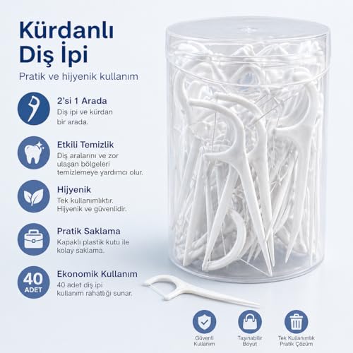 Orret Home Kürdanlı Diş İpi 40 Adet – Diş İpli Kürdan, Diş Temizleme Çubuğu, Ağız ve Diş Hijyen Seti, Taşınabilir Kutulu Floss Kürdan, Pratik Ağız Bakım Aparatı