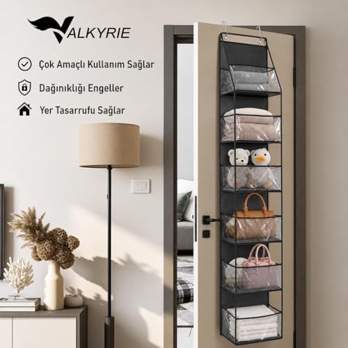 Valkyrie Kapı Arkası Organizer 6 Gözlü Askılı Dolap Düzenleyici Çok Amaçlı Kapı Arkası Raf Siyah
