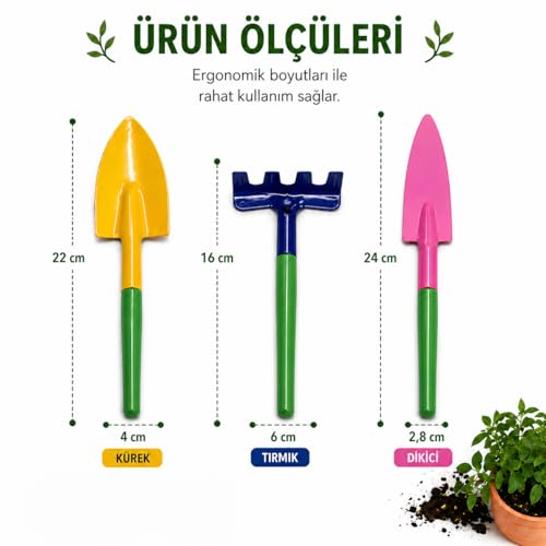 Orret Home 3’lü Mini Bahçe Hobi Seti Kürek Tırmık Dikici Seti Kaktüs Sukulent Saksı Bitkileri İçin El Aletleri Çiçek Dikim Seti (ASORTİ RENK)
