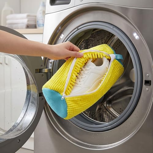 Orret Home Mikrofiber Ayakkabı Yıkama Filesi Fermuarlı Ayakkabı Yıkama Torbası Makarna Tasarım Çamaşır Makinesi Koruyucu Yıkama Çantası 1 Adet (ASORTİ RENK)