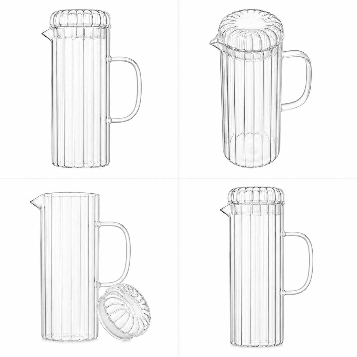 Fethiye Toptan Sürahi Cam Borosilikat Termos Sızdırmaz Kapaklı Şık Baş Ucu Su Şişesi Karaf 1200 ML, Büzgülü Model