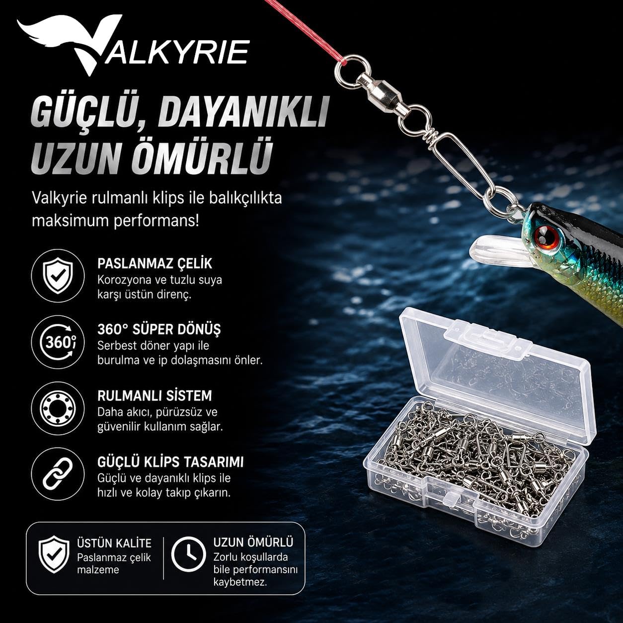 Valkyrie 25 Adet Rulmanlı Döner Klips Coastlock Snap – 360° Paslanmaz Çelik Fırdöndü Set #6