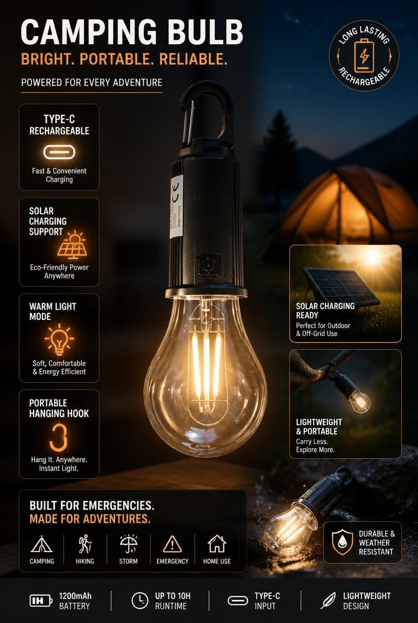 Busstier Type C Şarjlı Kamp Lambası Solar Şarj Destekli Taşınabilir LED Kamp Ampulü Sıcak Işık Modlu Askılı Acil Durum Çadır Lambası Outdoor Gece Lambası