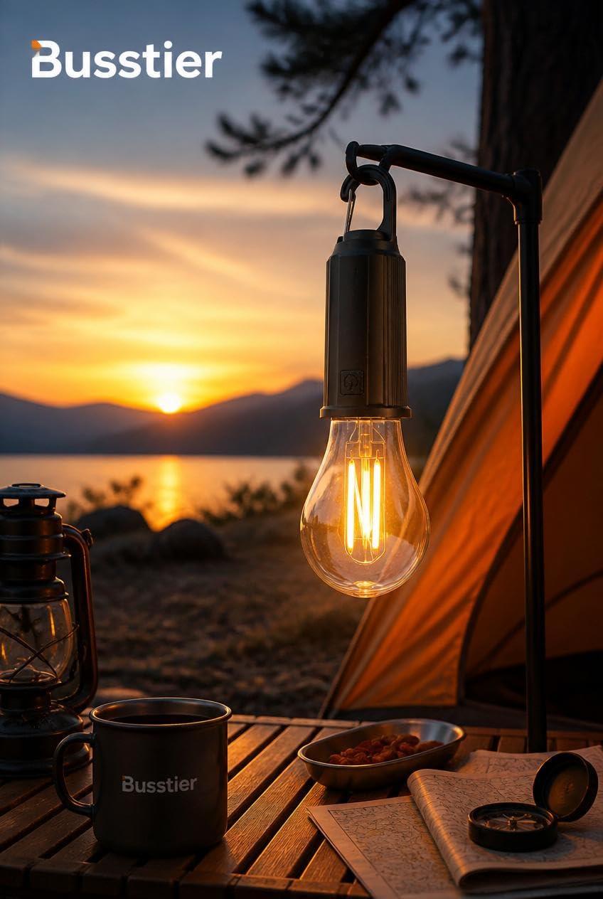 Busstier Type C Şarjlı Kamp Lambası Solar Şarj Destekli Taşınabilir LED Kamp Ampulü Sıcak Işık Modlu Askılı Acil Durum Çadır Lambası Outdoor Gece Lambası