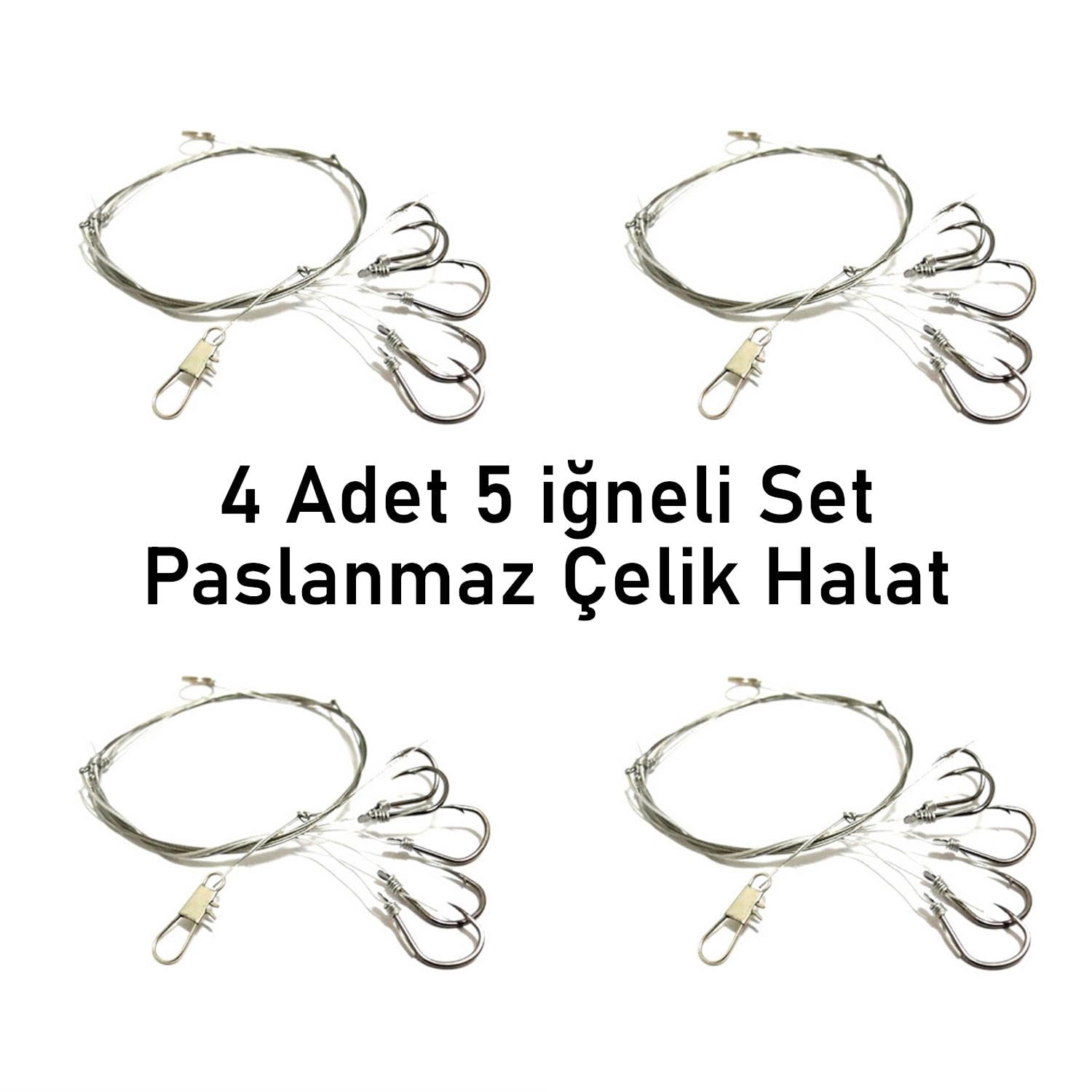 Valkyrie 5 İğneli Paslanmaz Çelik Halatlı Dip Hırsız Olta Takımı 4’lü Set 10# Karbon Çelik İğne