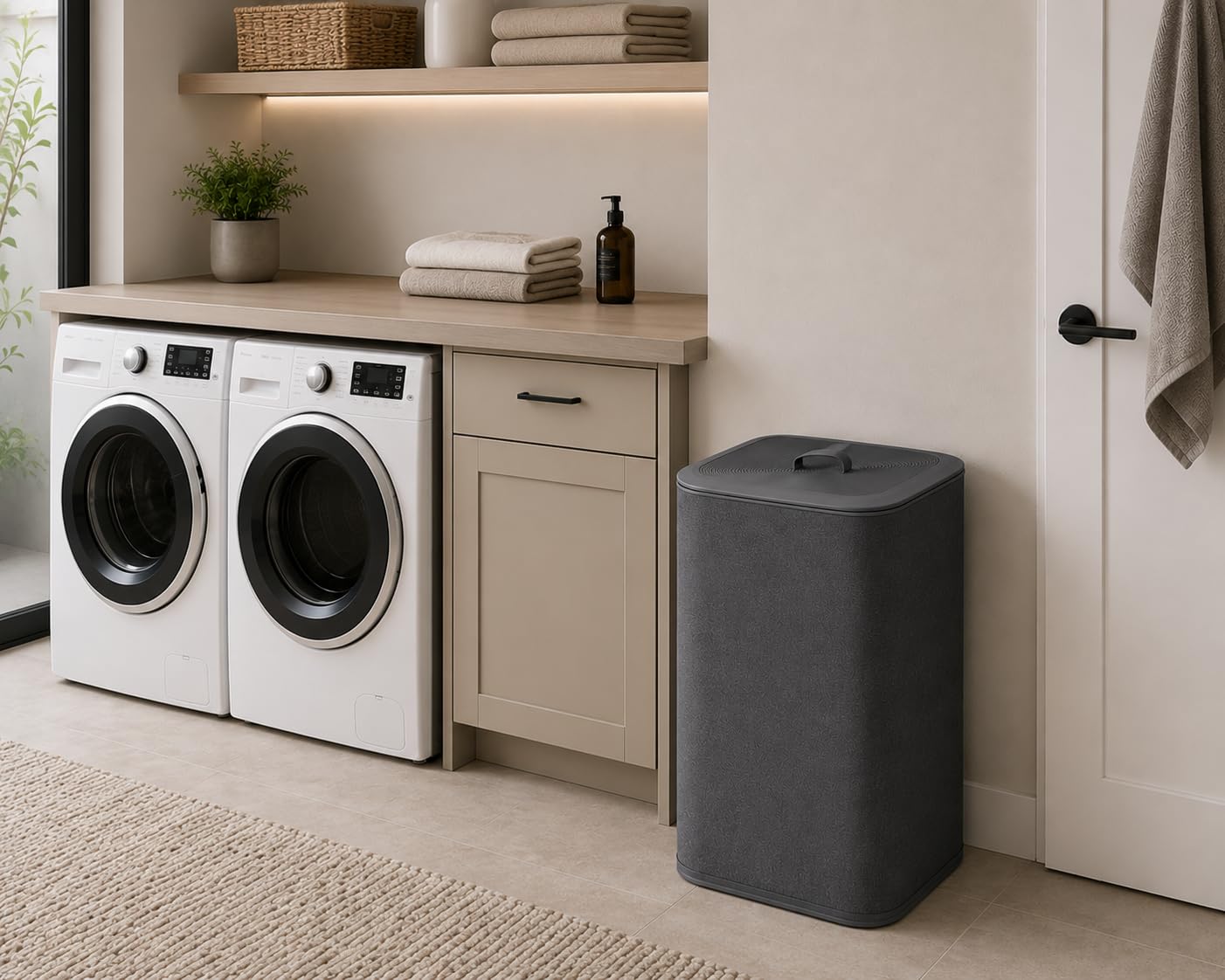 Orret Home 90 Litre İki Bölmeli Kirli Çamaşır Sepeti Çıkarılabilir Astarlı Kapaklı Katlanabilir Çamaşır Sepeti Laundry Basket Büyük Boy Çamaşırlık Organizer Gri