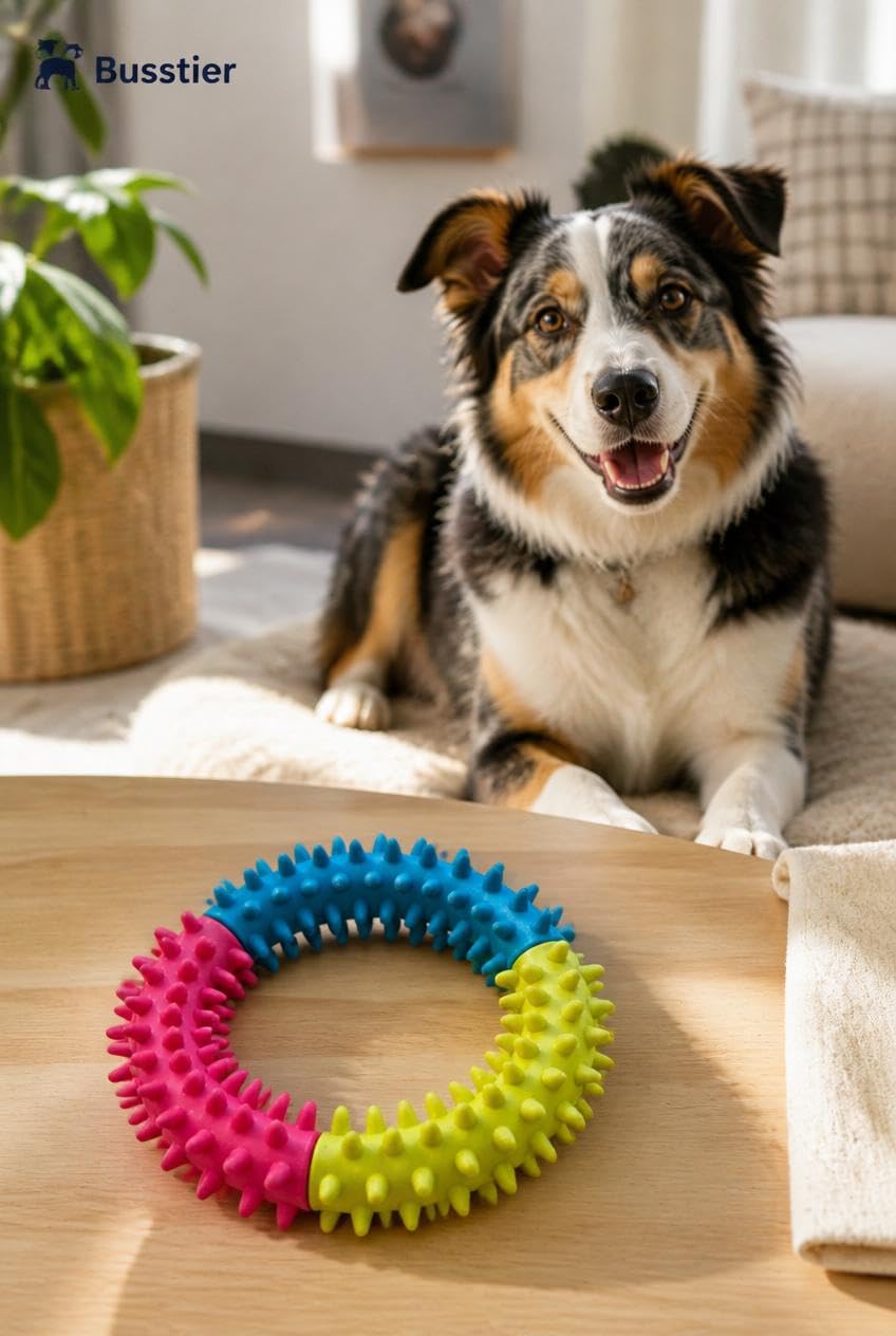 Busstier Köpek Diş Kaşıma Oyuncağı, Halka Formlu Çiğneme ve Oyun Oyuncağı, Diş Eti Masajı ve Günlük Aktivite İçin Dokulu Tasarım