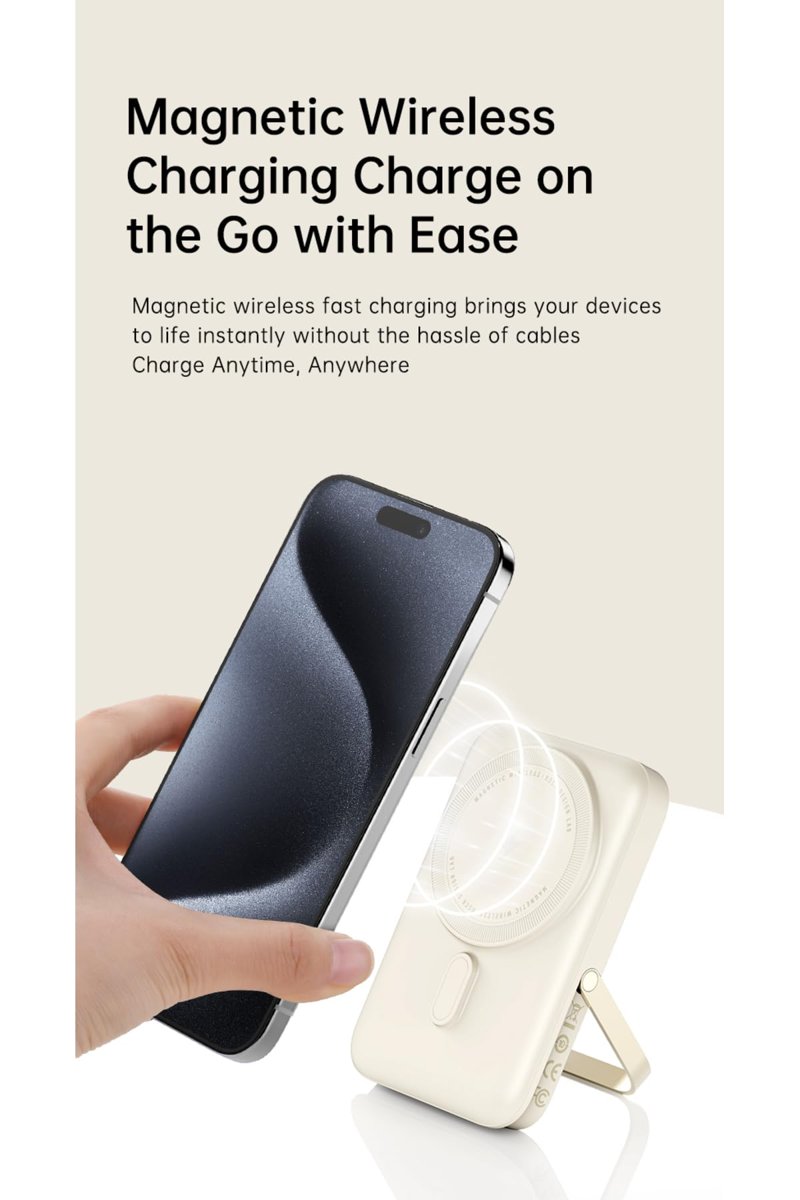 Rock P20 SE 10.000 mAh, PD 20W, MagSafe Standlı Powerbank, Bej
