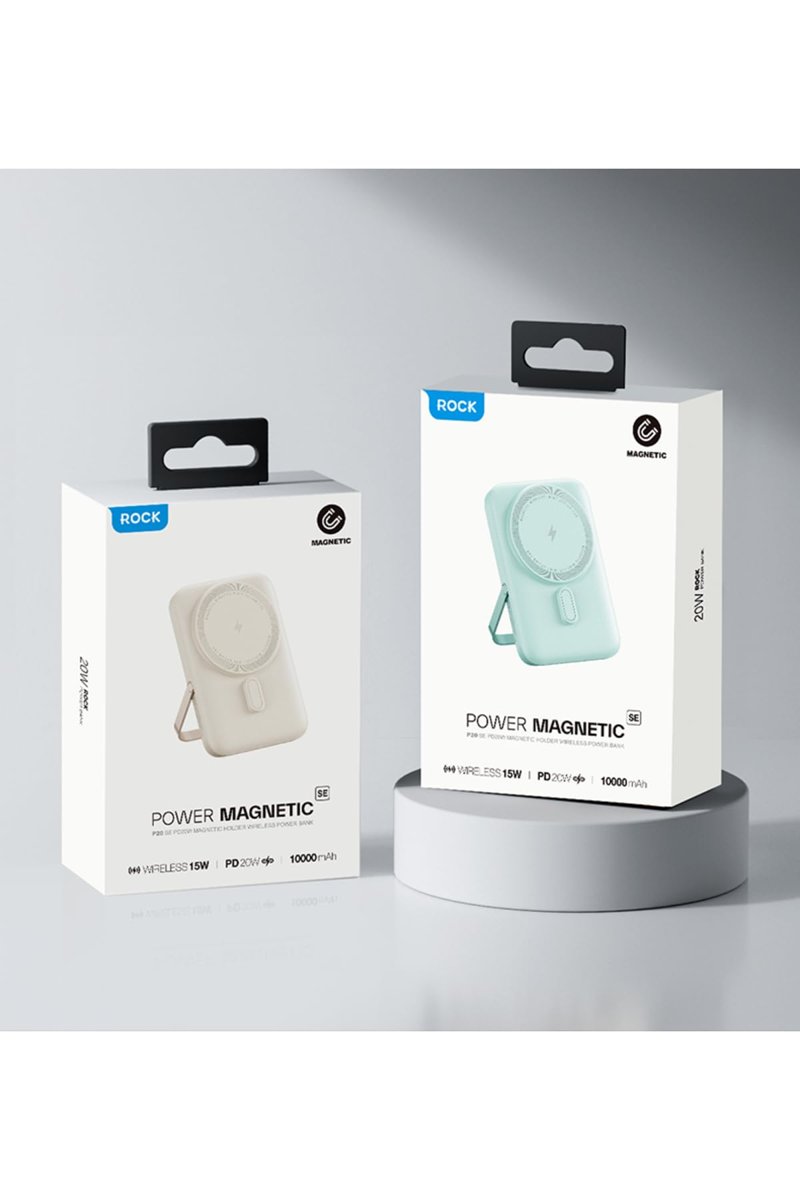 Rock P20 SE 10.000 mAh, PD 20W, MagSafe Standlı Powerbank, Bej