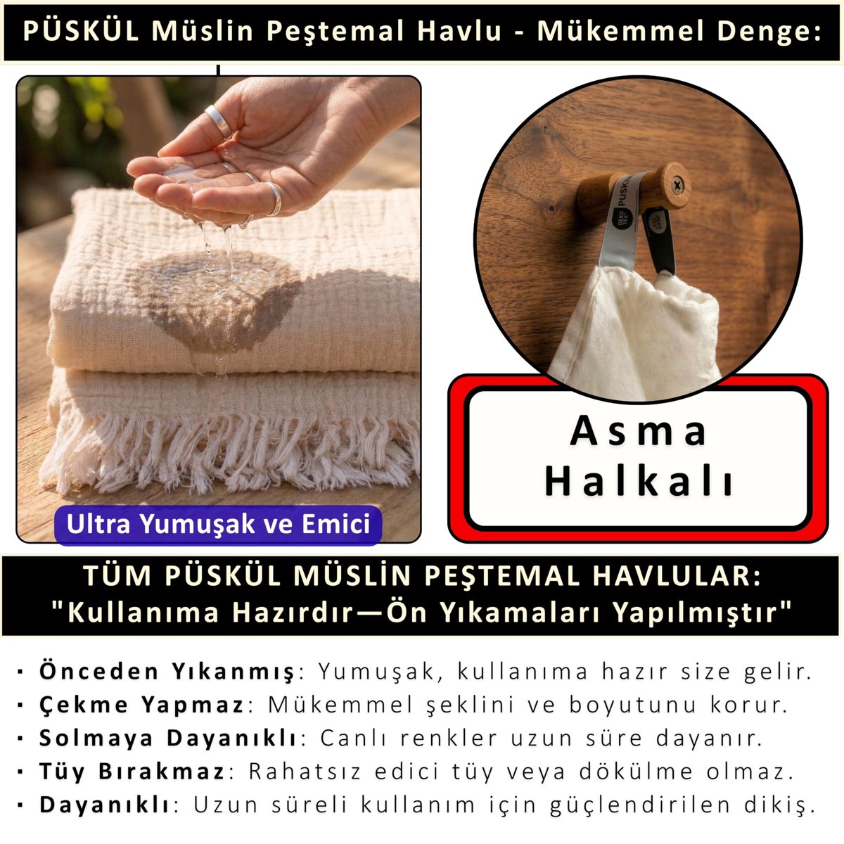 PÜSKÜL Lüks Müslin Plaj Havlusu Peştemal, Koyu Mavi, 90x180 cm, 1-Adet | 2-Katlı Nefes Alan Müslin Dokuma, Yüksek Kaliteli 100% Pamuk Yumuşak Emici Kompakt Banyo ve Plaj için Ekstra Büyük Havlu