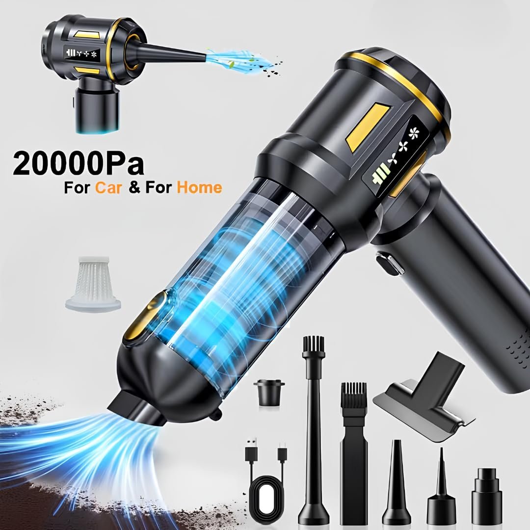 Hasuba Araç Süpürgesi 2in1 Kablosuz Güçlü Araç Süpürgesi ve Hava Üfleyici - 20000Pa Turbo Vakum Gücü, 3 Kademeli Fırçasız Motor, 8000 mAh Şarjlı Mini El Süpürgesi, HEPA Filtreli Araba Temizlik