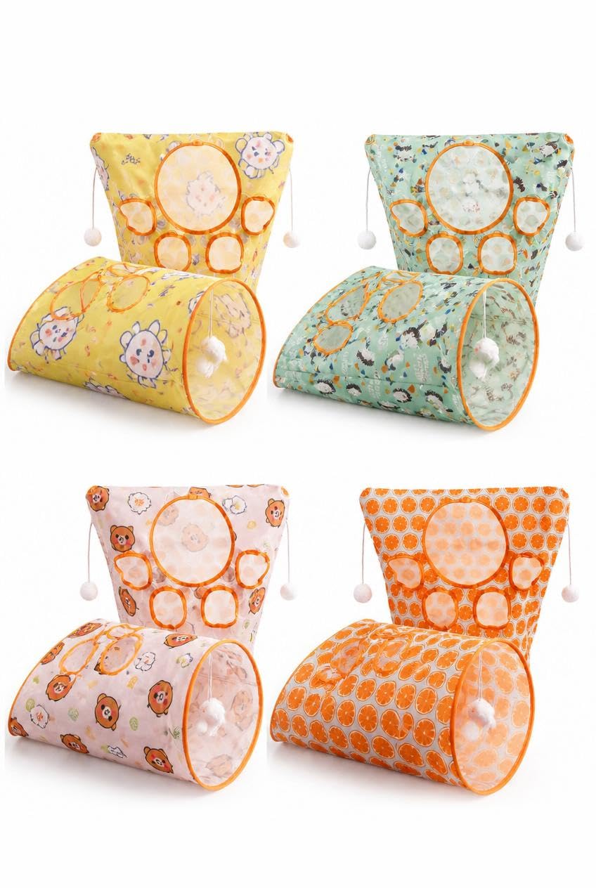 Busstier Katlanabilir Kedi Tüneli Oyuncağı Fareli İnteraktif Kedi Tüpü Çökebilir Dayanıklı Polyester Evcil Hayvan Oyun Tüneli Asorti Renk Gönderimli İç Mekan Egzersiz Oyuncağı