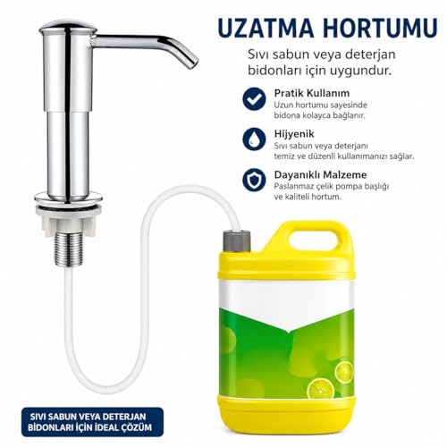 Valkyrie Ankastre Sıvı Sabunluk Pompası Tezgah Üstü Deterjanlık Uzatma Hortumlu Gümüş
