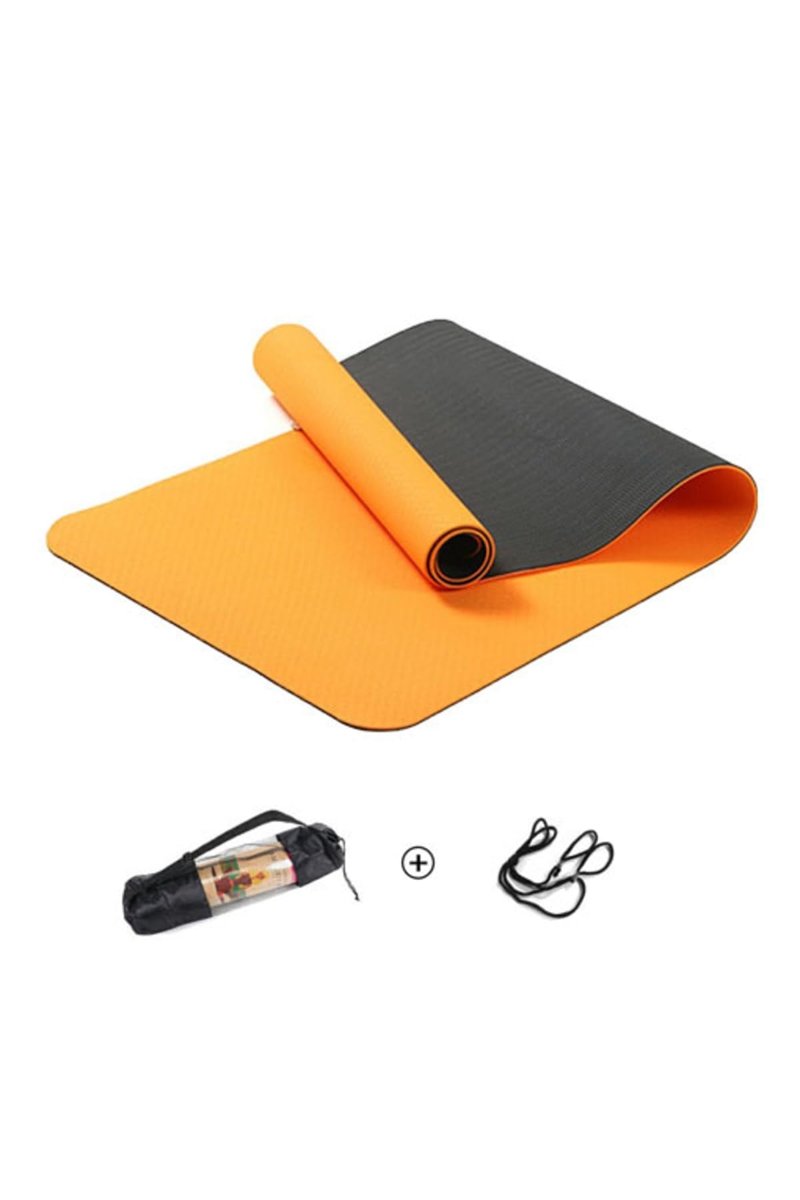 Tpe Pilates Yoga Minderi 6 Mm, Taşıma Çantalı Çift Renkli Yoga Matı Turuncu TURUNCU