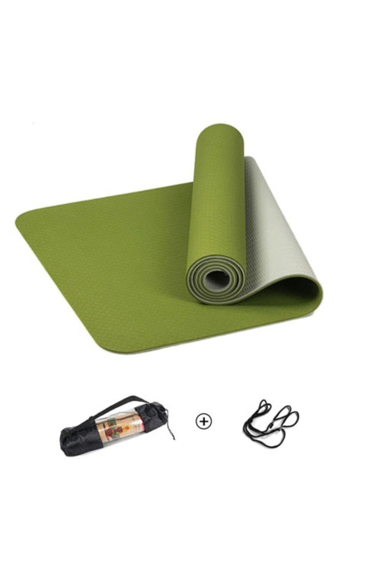 Tpe Pilates Yoga Minderi 6 Mm, Taşıma Çantalı Çift Renkli Yoga Matı Yeşil YEŞİL