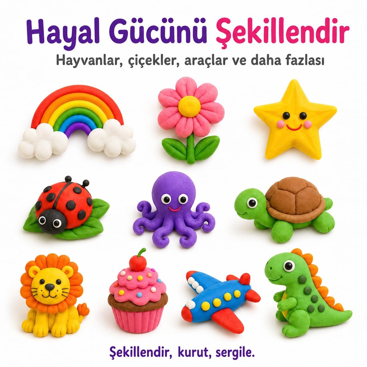 Hayal Gücü Kil Seti - 12 Renkli Hava ile Kuruyan Zıplayan Kil Hamuru, Yumuşak ve Kolay Şekillenen, Kokusuz, Eğitici Aktivite Seti -
