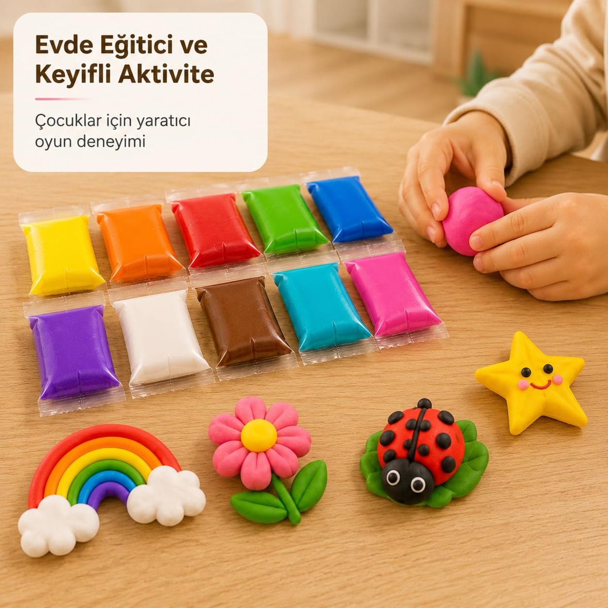 Hayal Gücü Kil Seti - 12 Renkli Hava ile Kuruyan Zıplayan Kil Hamuru, Yumuşak ve Kolay Şekillenen, Kokusuz, Eğitici Aktivite Seti -