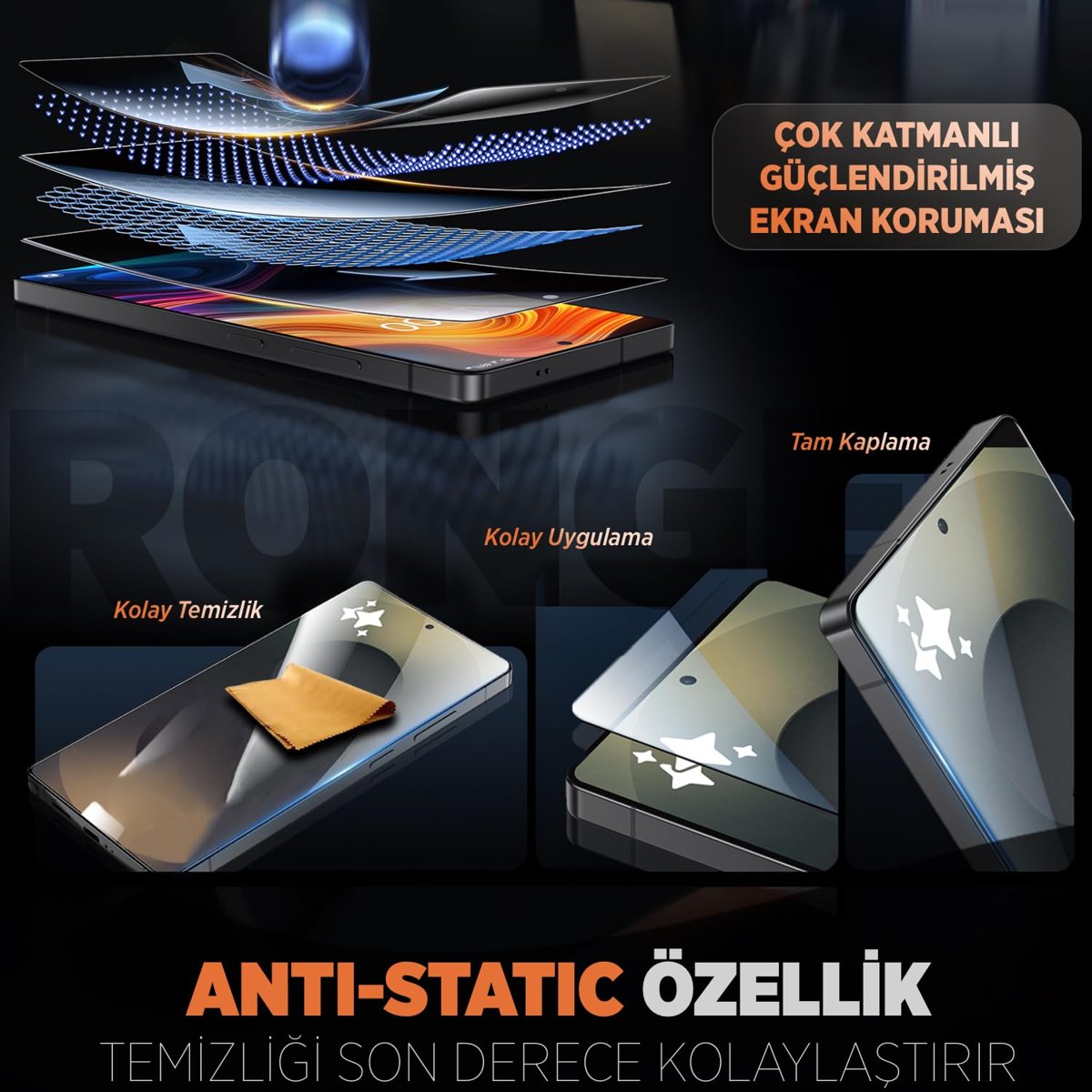 Rongep [Full-Glass] Samsung Galaxy S25 FE için Ekran Koruyucu 9H Sertlikte Anti-Static Temperli S25 FE Ekran Görüntü ve Dokunmayı Etkilemeyen Çizik ve Darbelere Karşı Samsung S25 FE Ekran Koruyucu