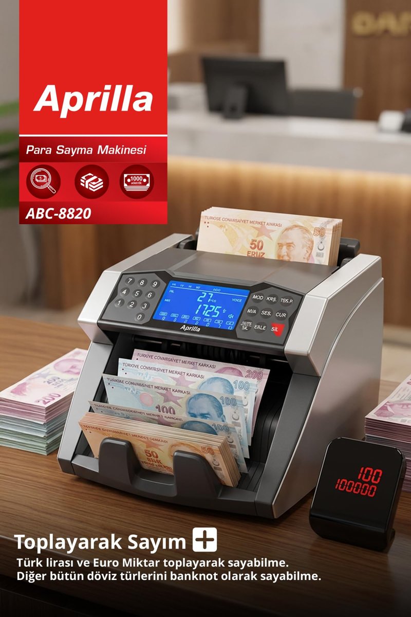 Abc-8820 Para Sayma Makinesi | 1000 Adet/Dk & Sahte Para Tespit & Müşteri Ekranı
