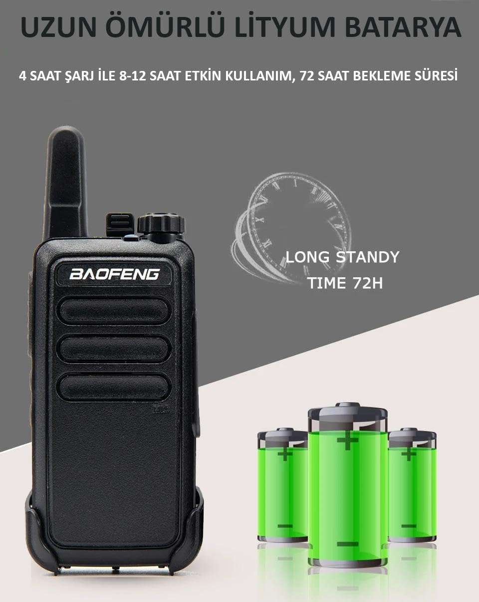 Valkyrie PMR Baofeng 2 Adet BF-R5 El Telsizi Seti - Çift Kulaklık 2li Set Lisanssız Şarjlı 16 Kanal Vox Telsiz Seti