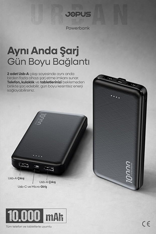 PDAteknoloji 10.000mAh Led Işıklı Taşınabilir Şarj Aleti/Powerbank Siyah/Beyaz JP-P10S-1