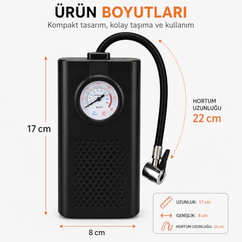 Orret Home Şarjlı Hava Kompresörü Göstergeli Hava Pompası Araç Araba Bisiklet Motosiklet Lastik Şişirme Top Deniz Yatağı Şişme Havuz İçin Taşınabilir Mini Kompresör