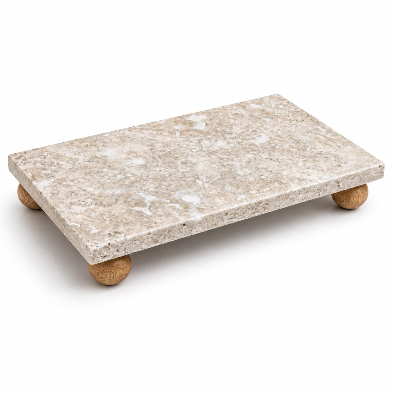 Orret Home Traverten Mermer Sunumluk Ahşap Ayaklı Doğal Taş Sunum Tabağı Yağdanlık Altlığı Kahvaltılık Standı Dekoratif Tezgah Üstü Sunum Platformu 24x12 cm