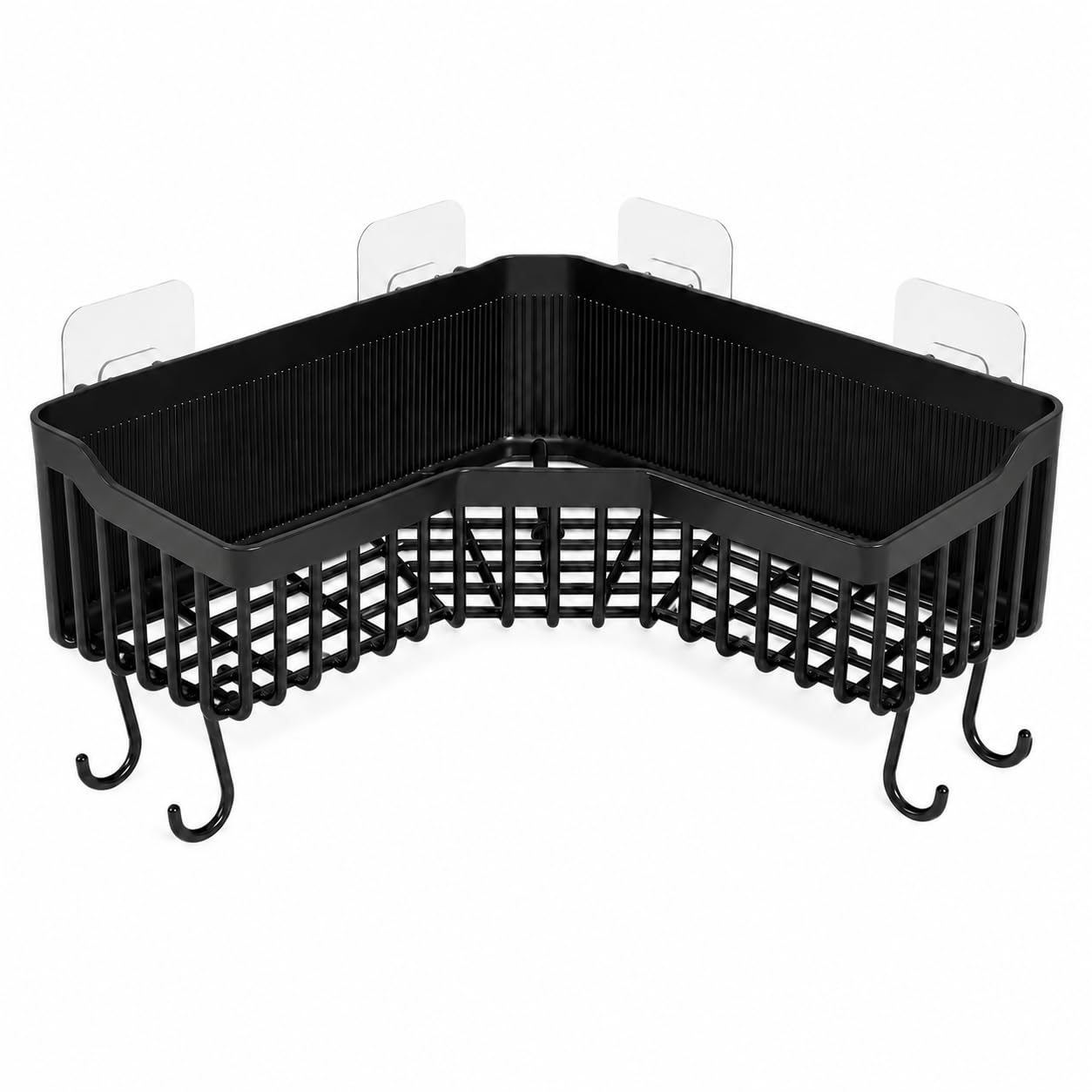 Orret Home Yapışkanlı Köşe Banyo Rafı Şampuanlık Duş Organizeri Lif Askılı Delmeden Montajlı Plastik Banyo Düzenleyici Köşelik Raf Siyah 25x25 cm