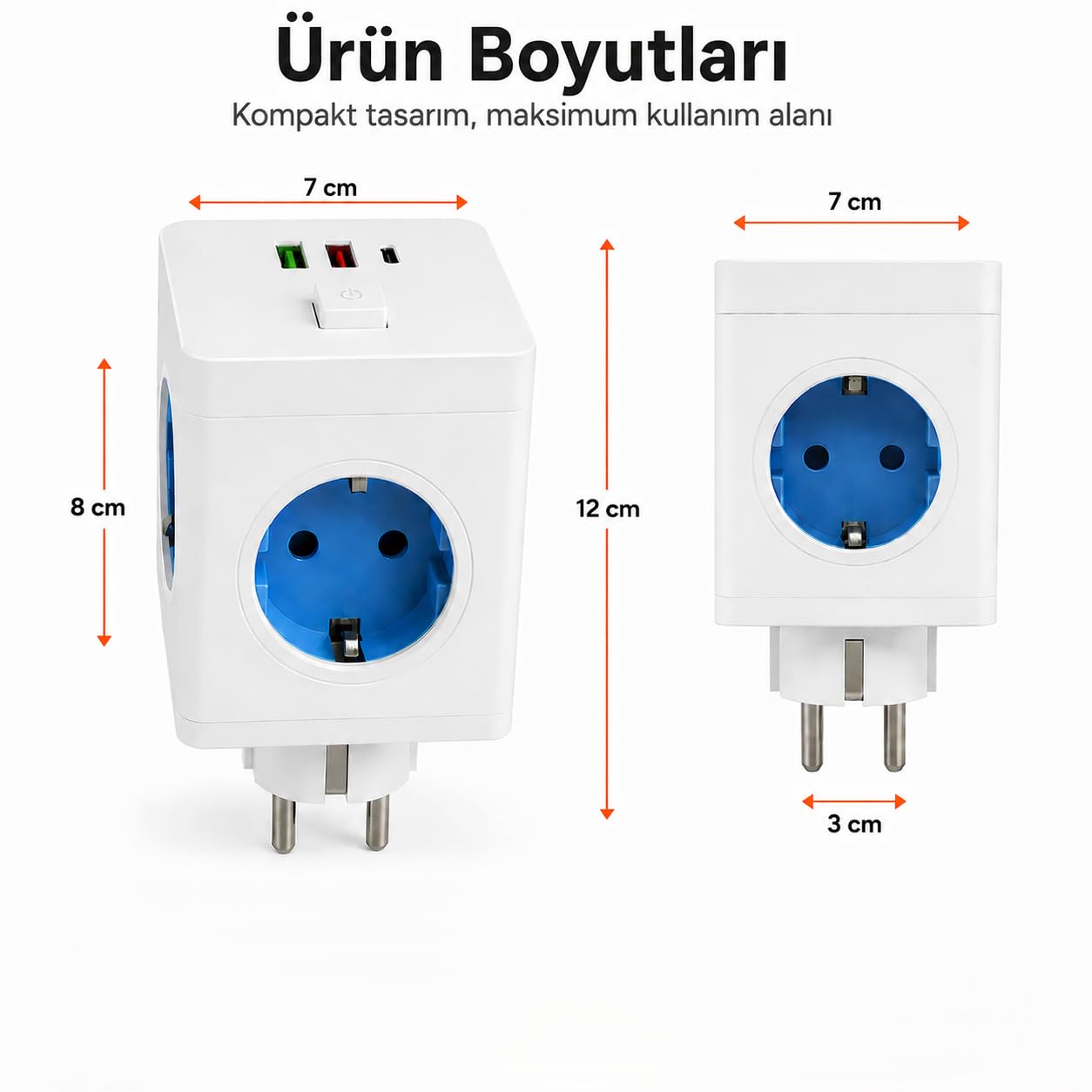 Orret Home 4'lü Akıllı Duvar Prizi 2 USB 1 Type-C Girişli Akım Korumalı Anahtarlı Çoklu Priz Küp USB Şarjlı Topraklamalı Çoklayıcı Priz Adaptörü